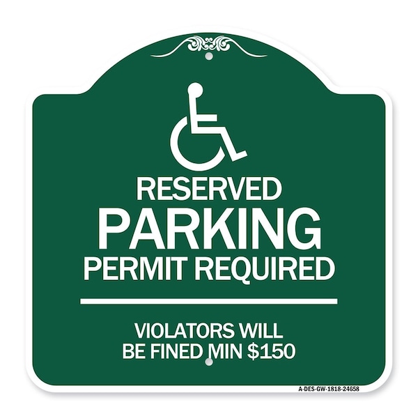 Connecticut Reserved Parking Permit Required Violators Fined Min $150 Alum, 18" x 18", GW-1818-24658